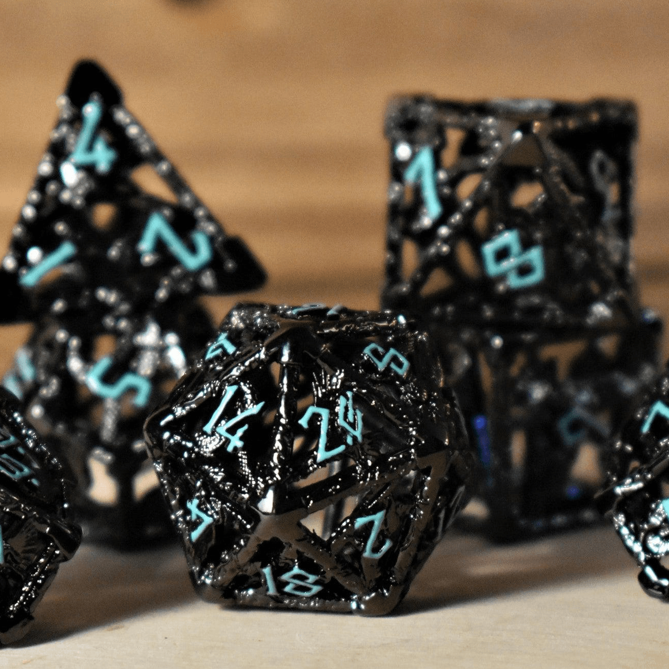 Legends of Valhalla - Black and Blue Hollow Metal Dice Set - 