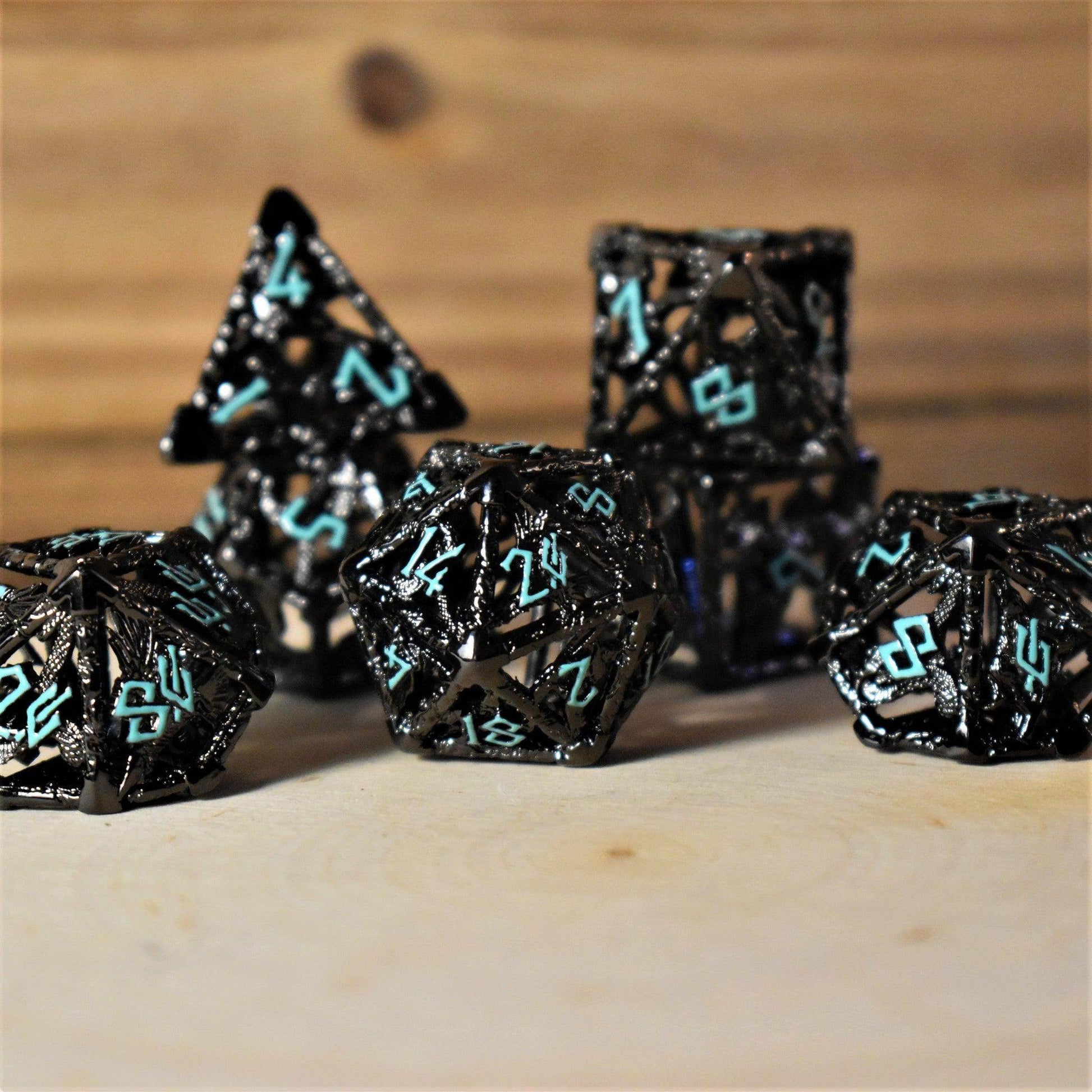 Legends of Valhalla - Black and Blue Hollow Metal Dice Set - 