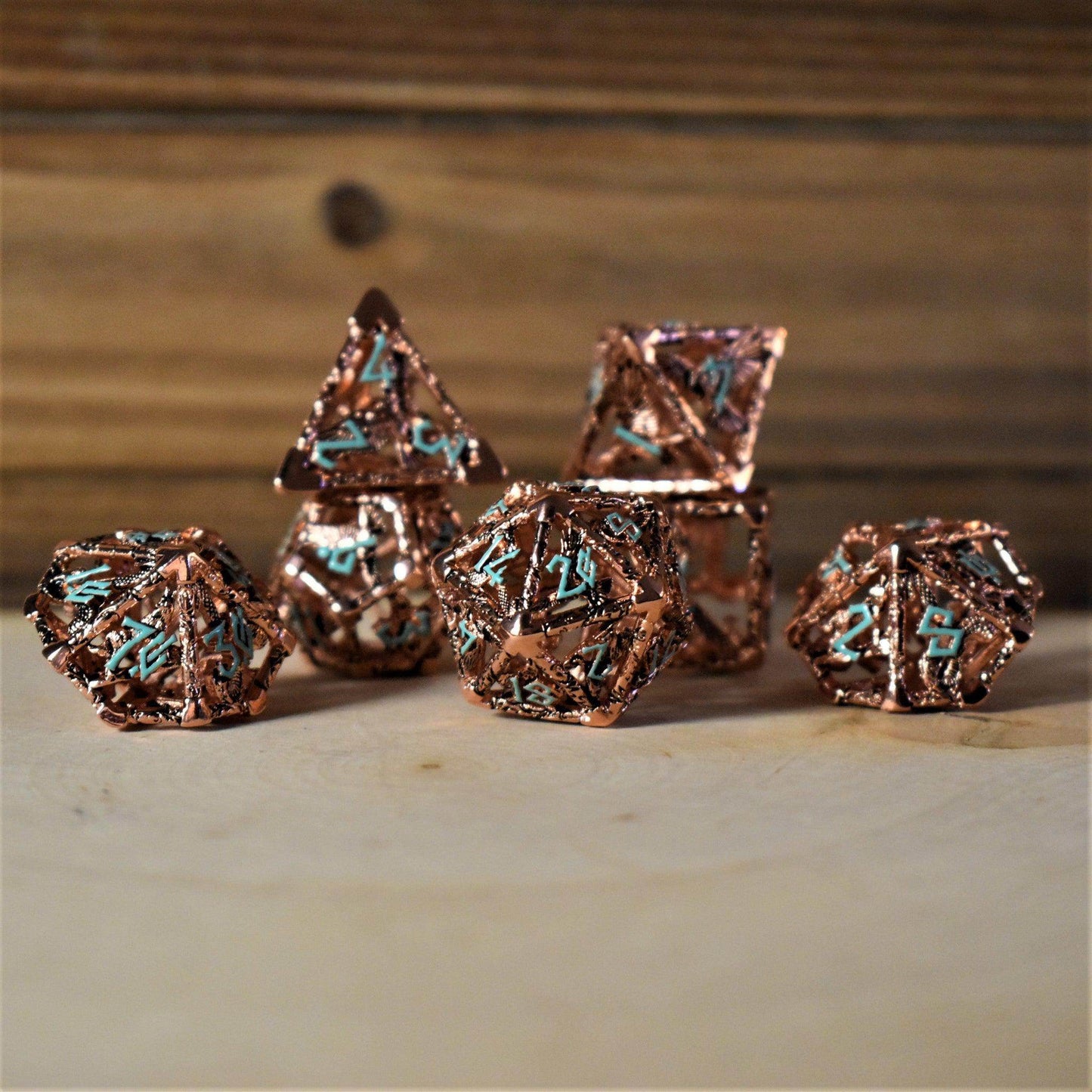 Legends of Valhalla - Copper and Blue Hollow Metal Dice Set - 