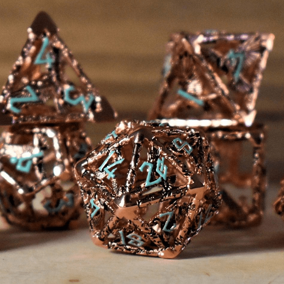 Legends of Valhalla - Copper and Blue Hollow Metal Dice Set - 