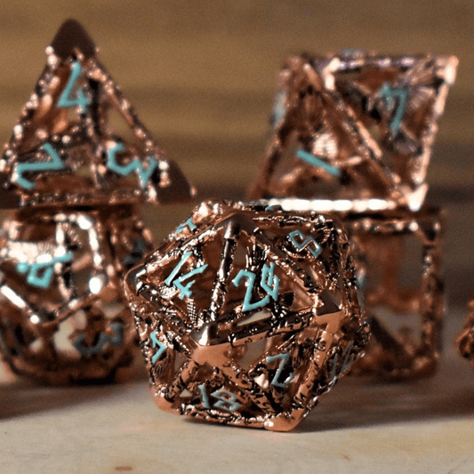 Legends of Valhalla - Copper and Blue Hollow Metal Dice Set - 