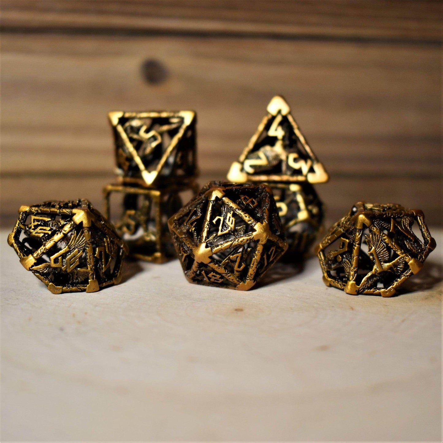 Legends of Valhalla - Golden Brass Hollow Metal Dice Set - 