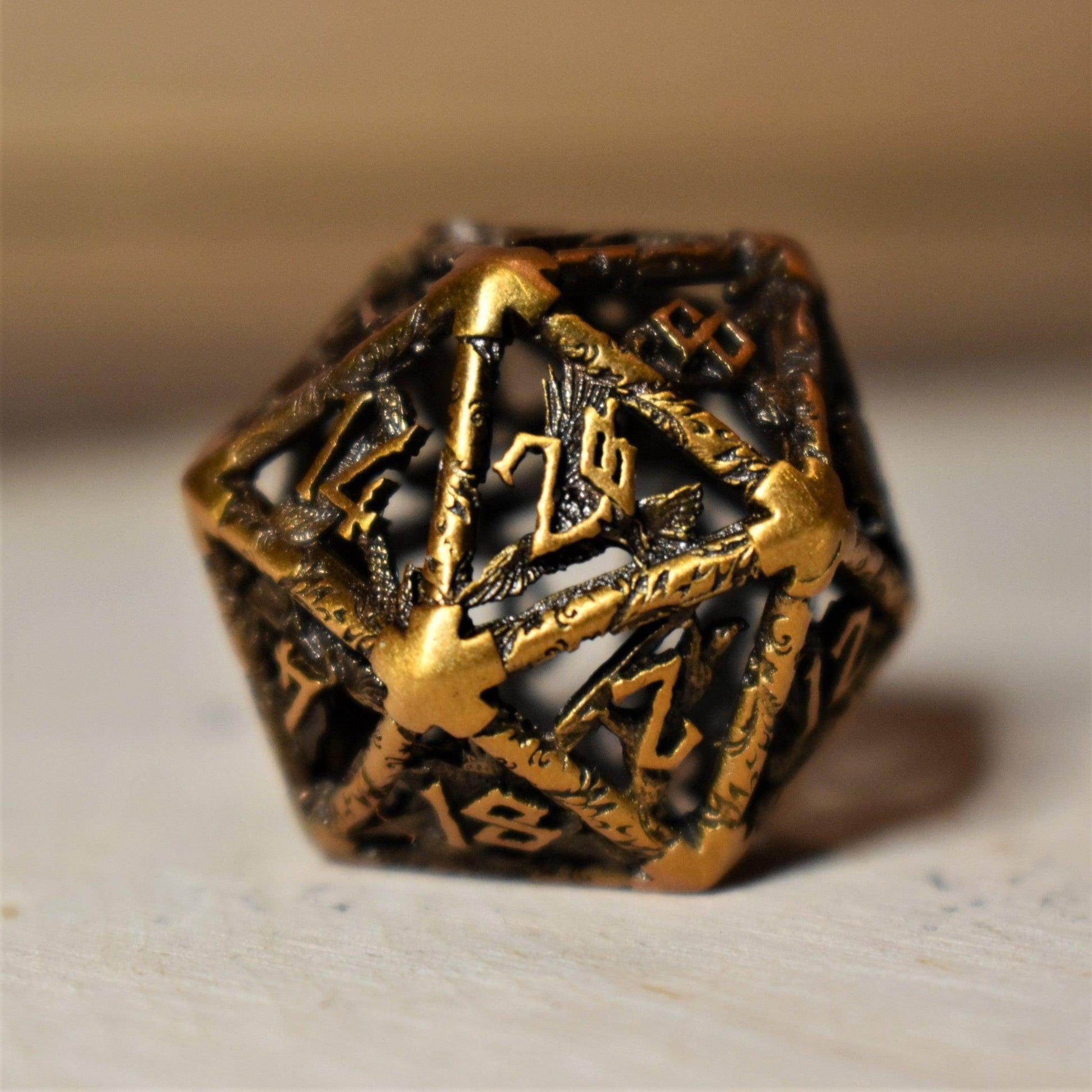 Legends of Valhalla - Golden Brass Hollow Metal Dice Set - 