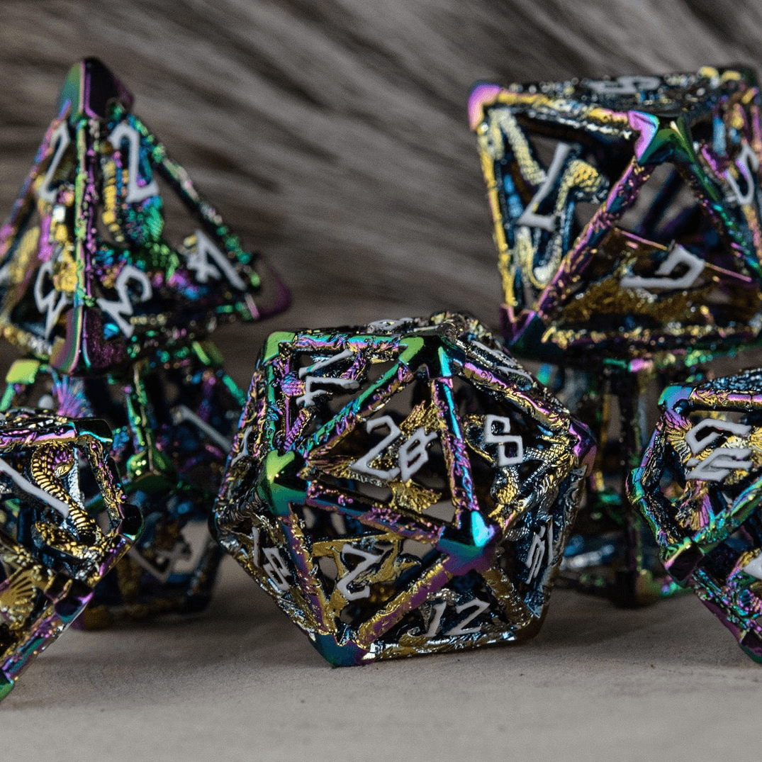 Legends of Valhalla - Iridescent and White Hollow Metal Dice Set - 