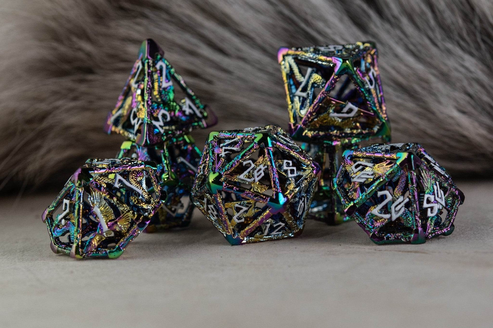 Legends of Valhalla - Iridescent and White Hollow Metal Dice Set - 