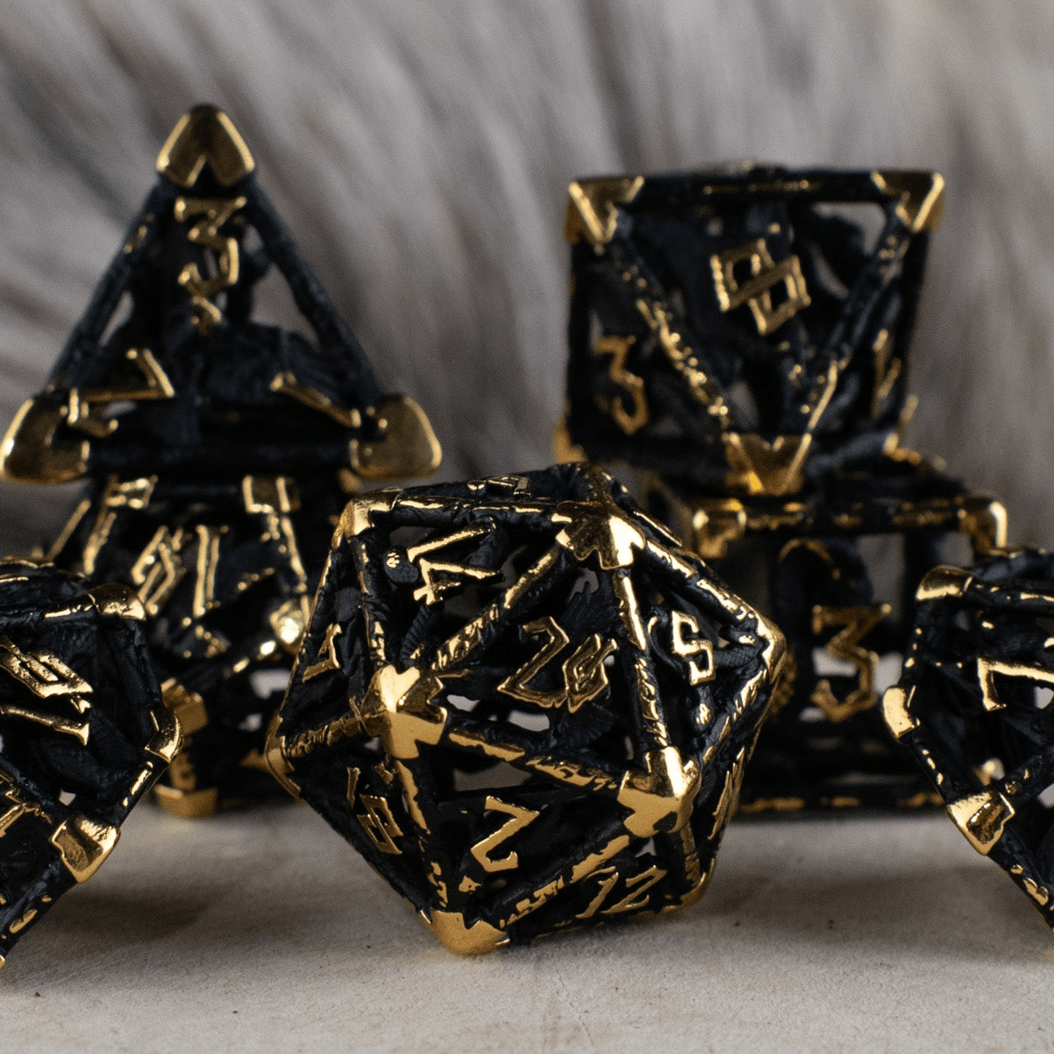 Legends of Valhalla - Matte Black and Gold Hollow Metal Dice Set 'PRE-ORDER | SPRING EVENT DEAL' - 