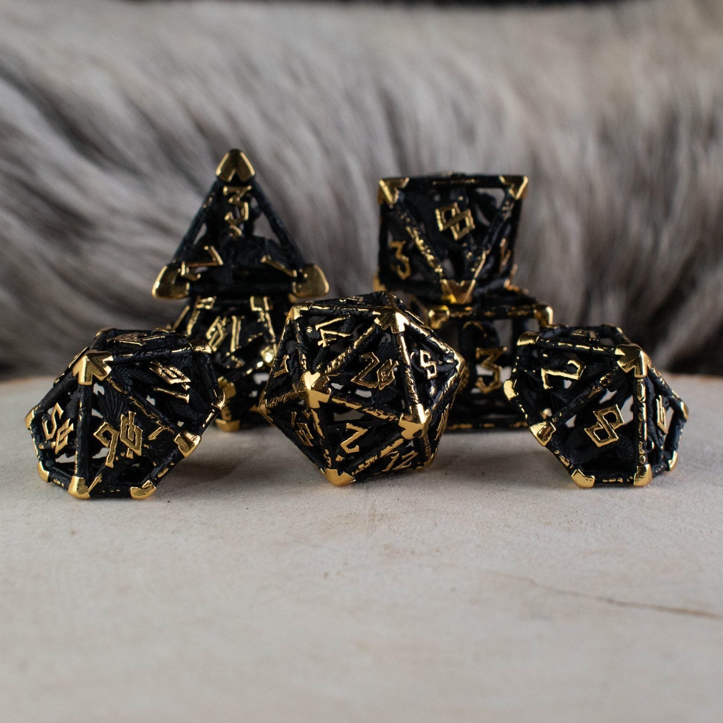 Legends of Valhalla - Matte Black and Gold Hollow Metal Dice Set 'PRE-ORDER | SPRING EVENT DEAL' - 