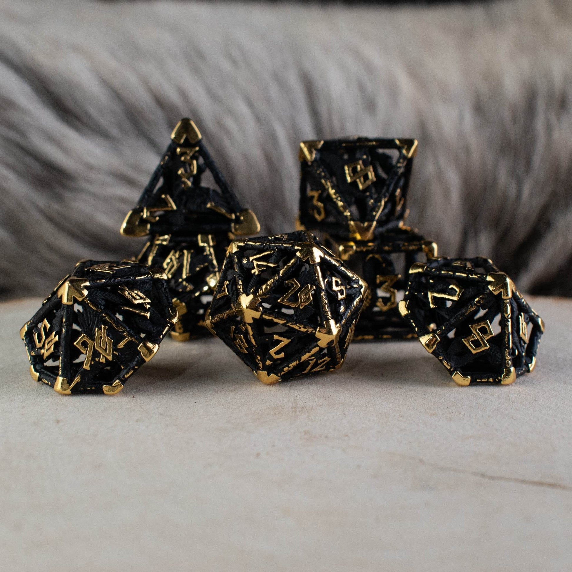 Legends of Valhalla - Matte Black and Gold Hollow Metal Dice Set 'PRE-ORDER | SPRING EVENT DEAL' - 