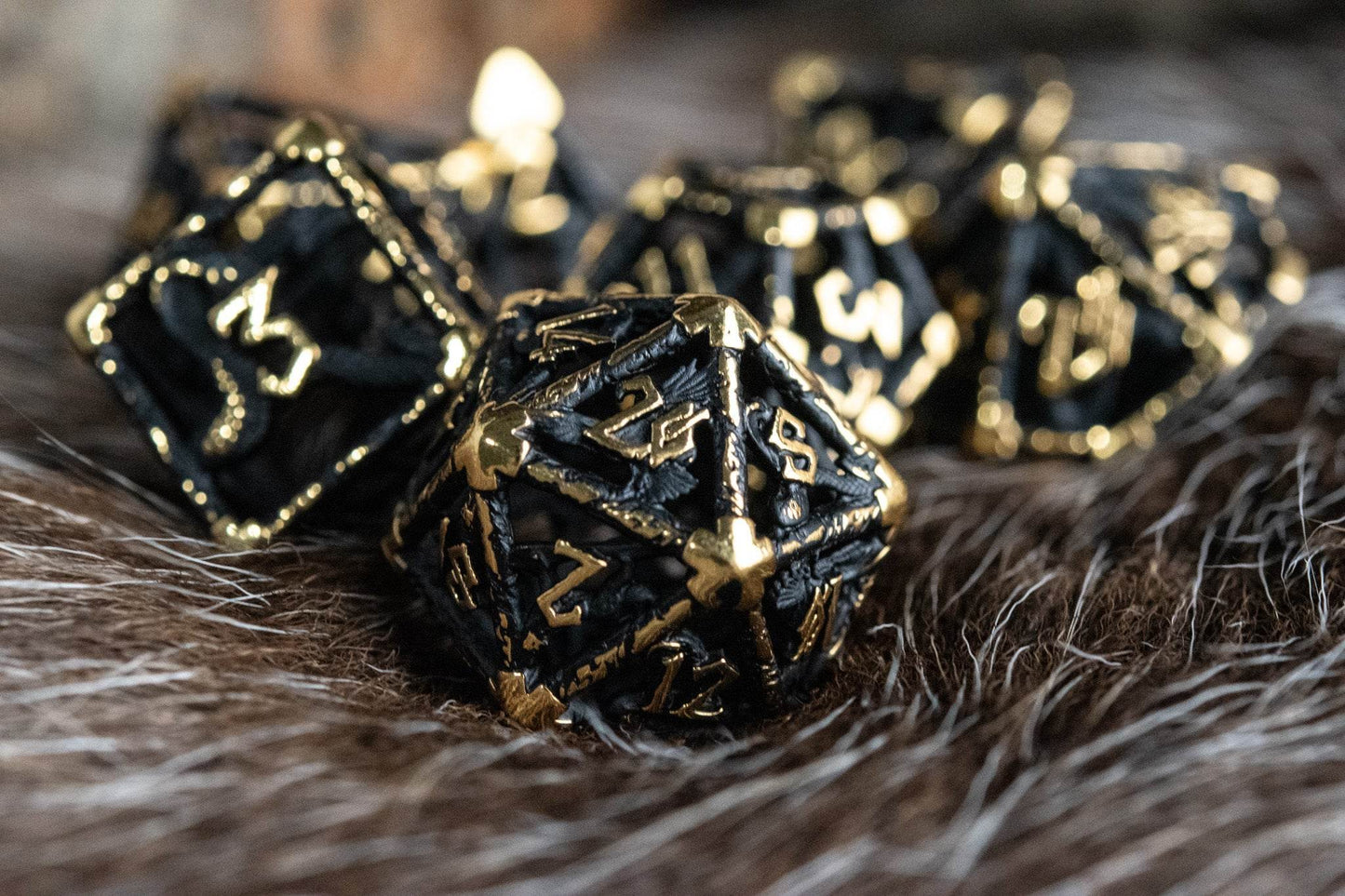 Legends of Valhalla - Matte Black and Gold Hollow Metal Dice Set 'PRE-ORDER | SPRING EVENT DEAL' - 