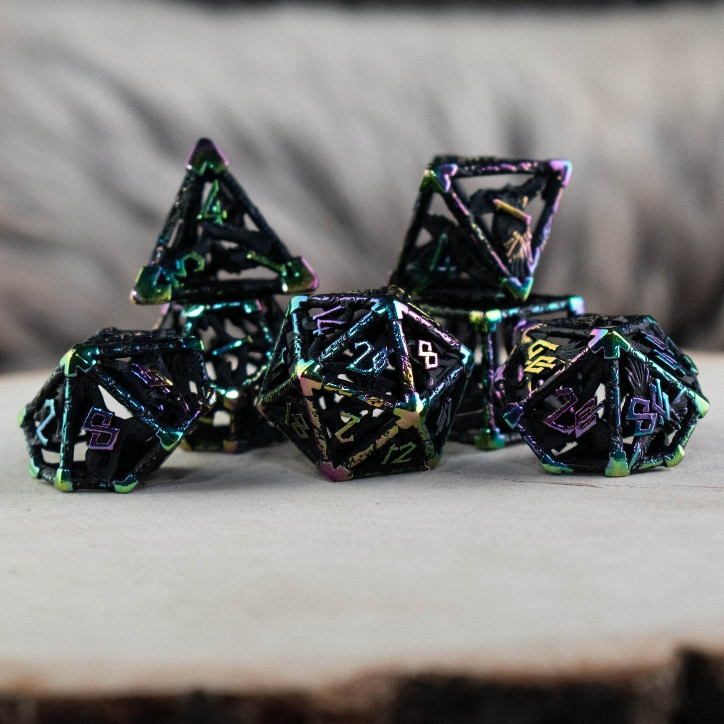 Legends of Valhalla - Matte Black and Iridescent Hollow Metal Dice Set - 