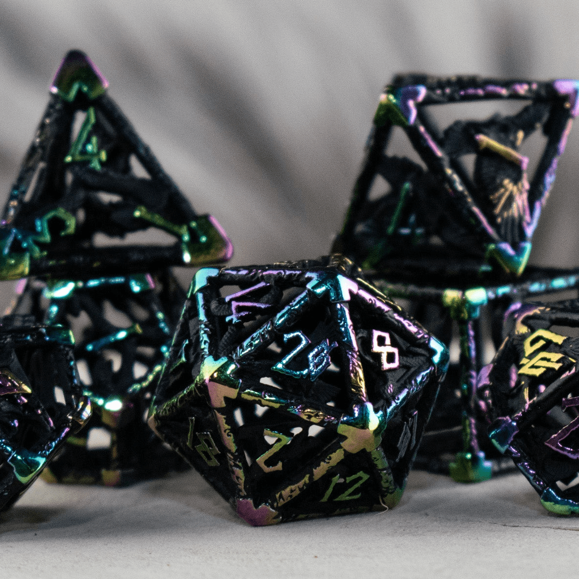 Legends of Valhalla - Matte Black and Iridescent Hollow Metal Dice Set - 
