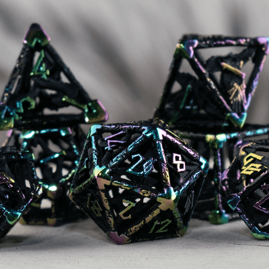 Legends of Valhalla - Matte Black and Iridescent Hollow Metal Dice Set - 