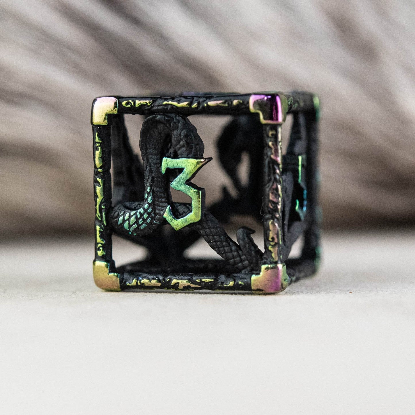 Legends of Valhalla - Matte Black and Iridescent Hollow Metal Dice Set - 