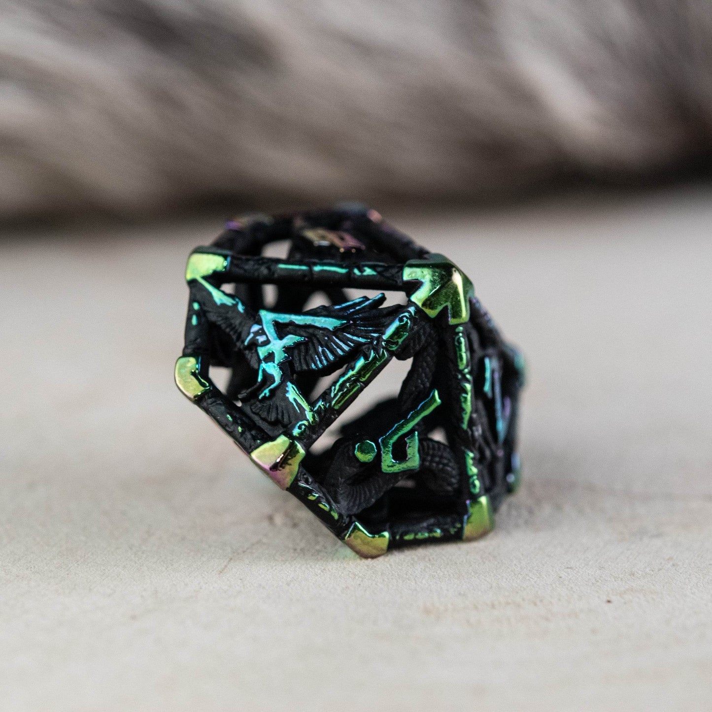 Legends of Valhalla - Matte Black and Iridescent Hollow Metal Dice Set - 