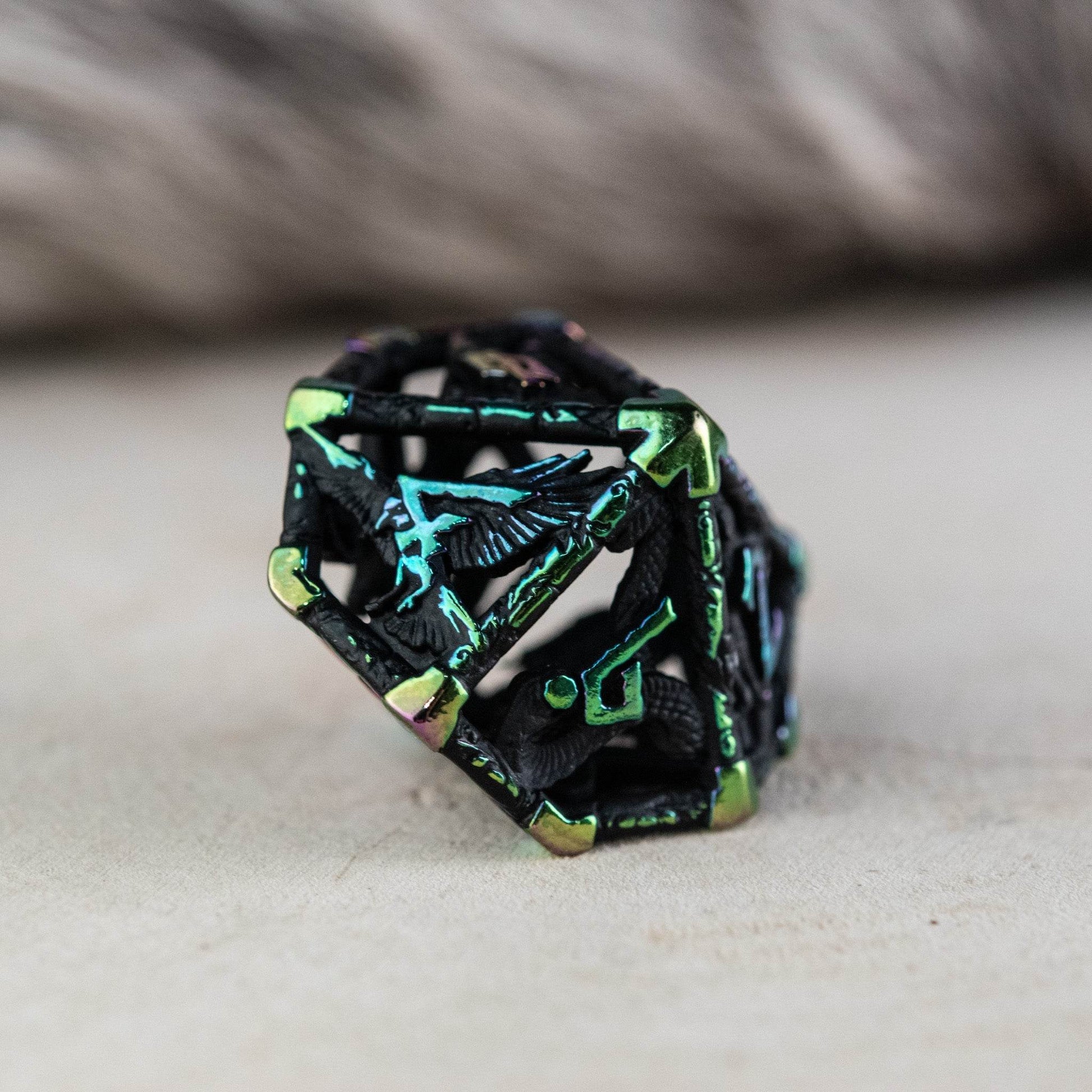 Legends of Valhalla - Matte Black and Iridescent Hollow Metal Dice Set - 