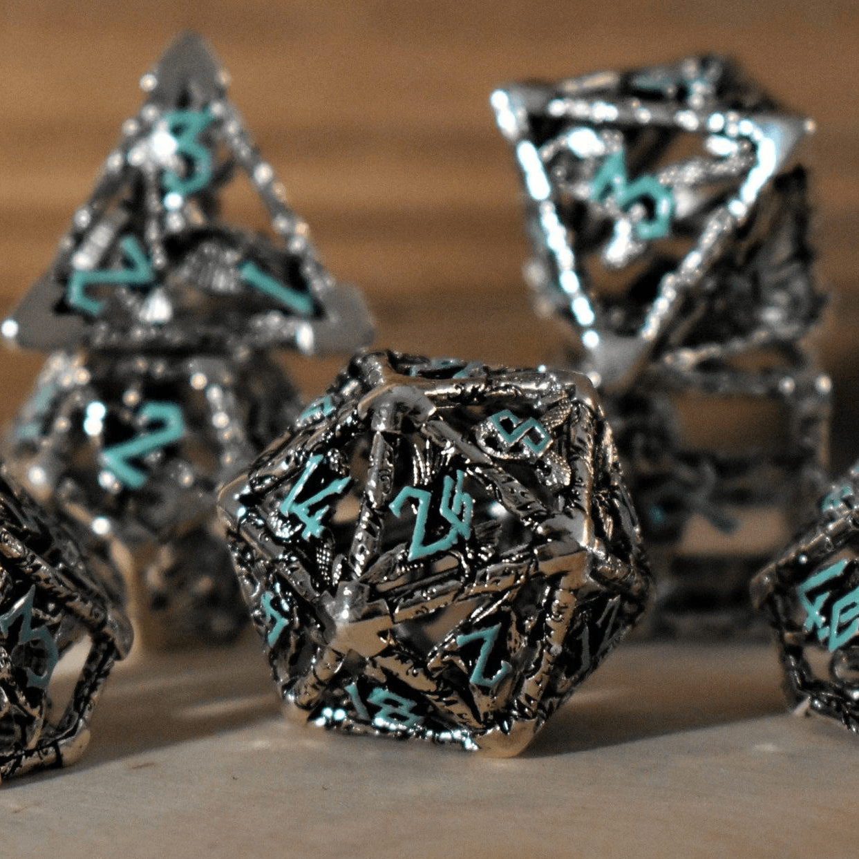 Legends of Valhalla - Silver and Blue Hollow Metal Dice Set - 