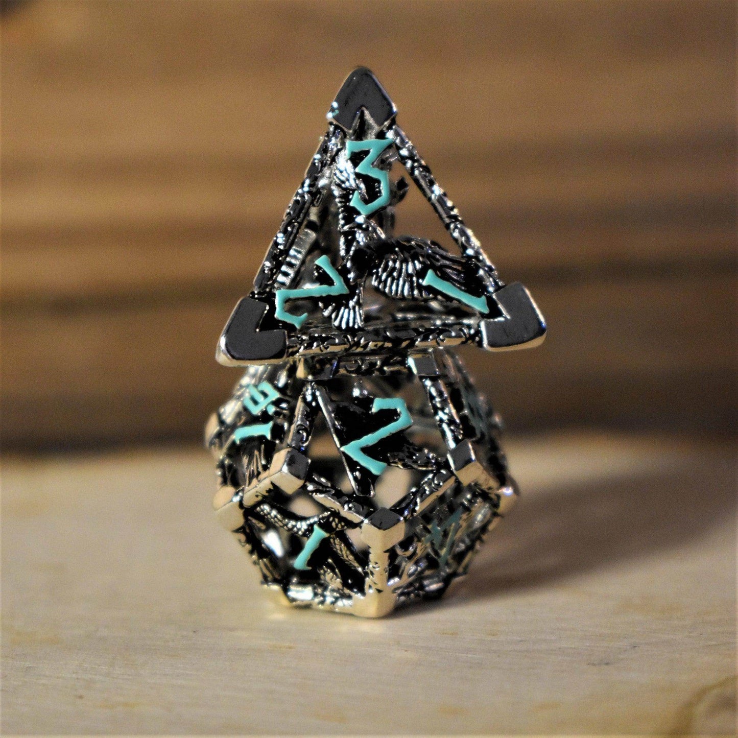 Legends of Valhalla - Silver and Blue Hollow Metal Dice Set - 