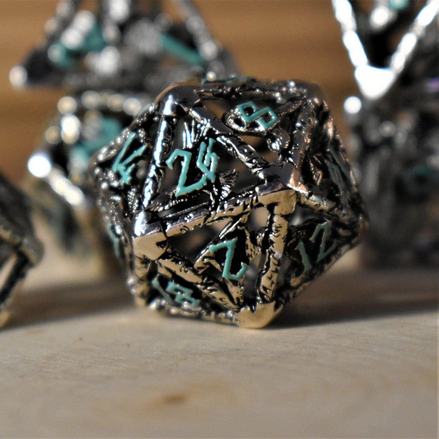 Legends of Valhalla - Silver and Blue Hollow Metal Dice Set - 