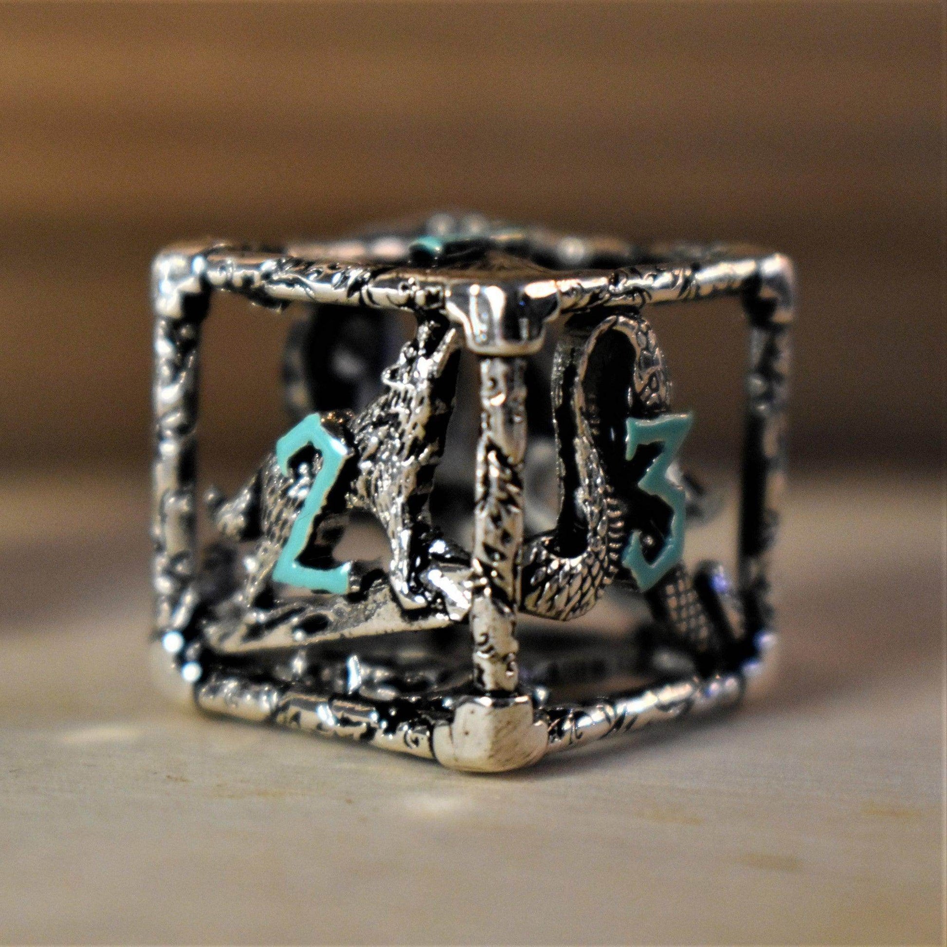 Legends of Valhalla - Silver and Blue Hollow Metal Dice Set - 