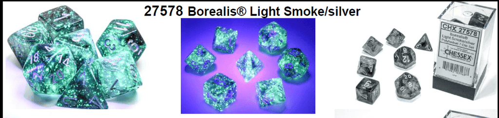 Borealis Light Smoke/silver 7-Dice / 16mm / 12mm / 30mm Luminary - 7-Dice