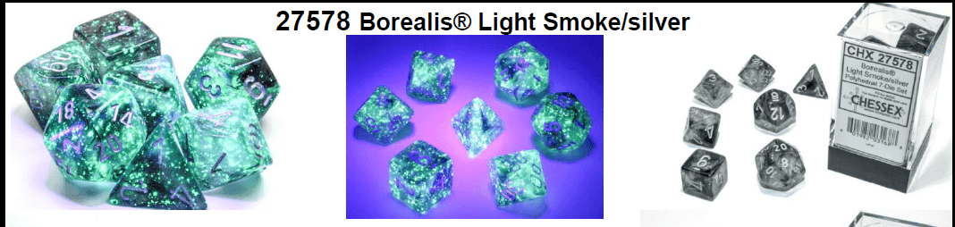 Borealis Light Smoke/silver 7-Dice / 16mm / 12mm / 30mm Luminary - 7-Dice