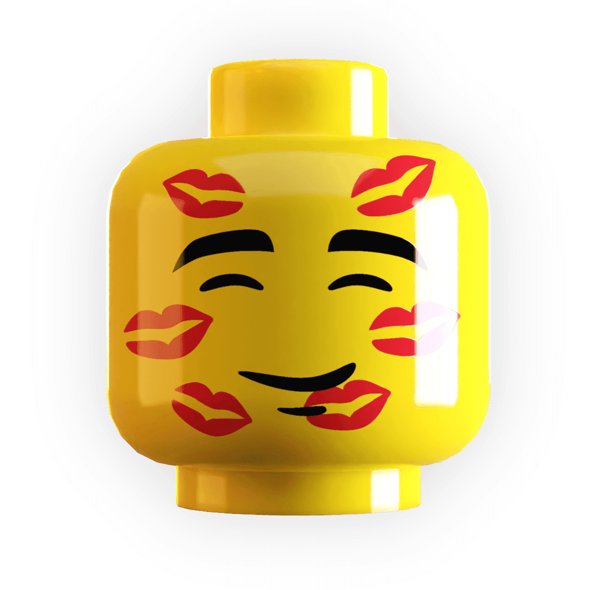 Lipstick Kisses all over Face Minifig Head - B3 Customs - Classic Yellow Flesh