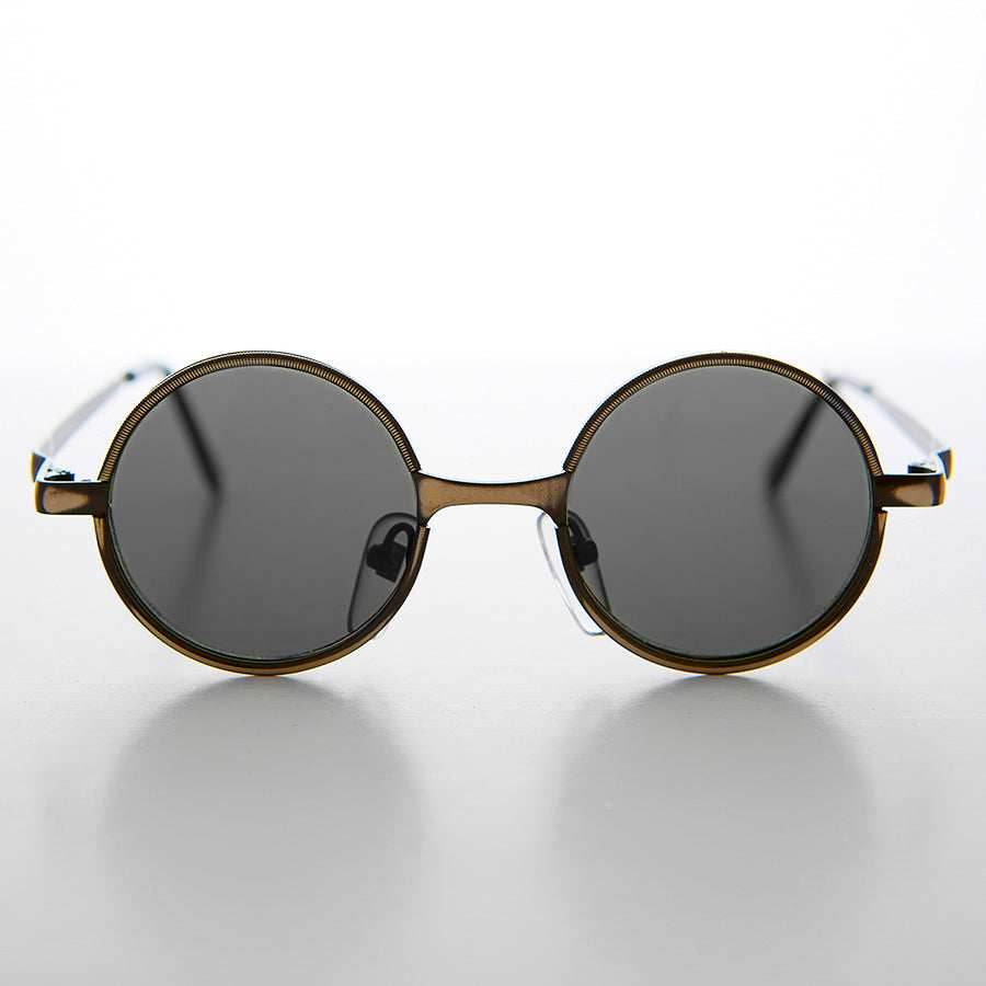 Round Metal Punk Hippie Vintage Steampunk Sunglass - Merlin 1 - Bronze/Gray Lens