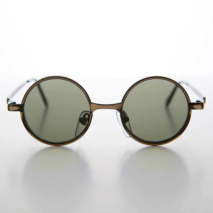 Round Metal Punk Hippie Vintage Steampunk Sunglass - Merlin 1 - Bronze / Green Lens