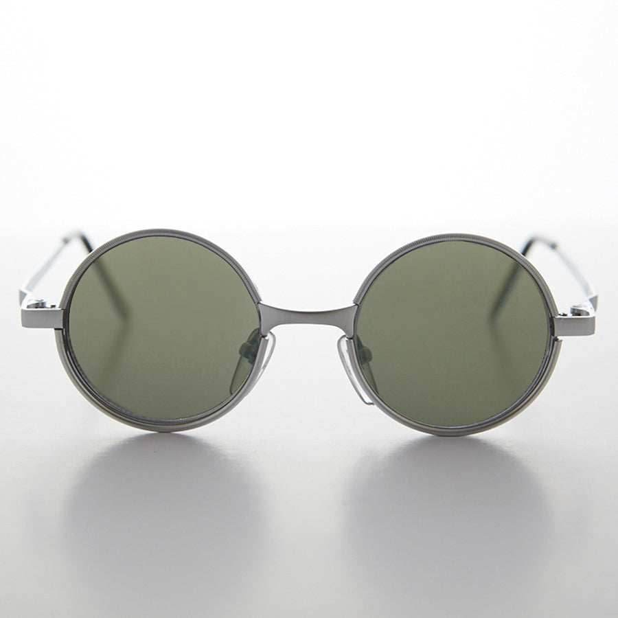 Round Metal Punk Hippie Vintage Steampunk Sunglass - Merlin 1 - Silver / Green Lens