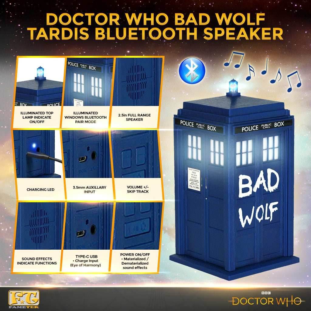 Doctor Who BAD WOLF TARDIS Portable Bluetooth® Speaker with LED’s and Sound Effects - 