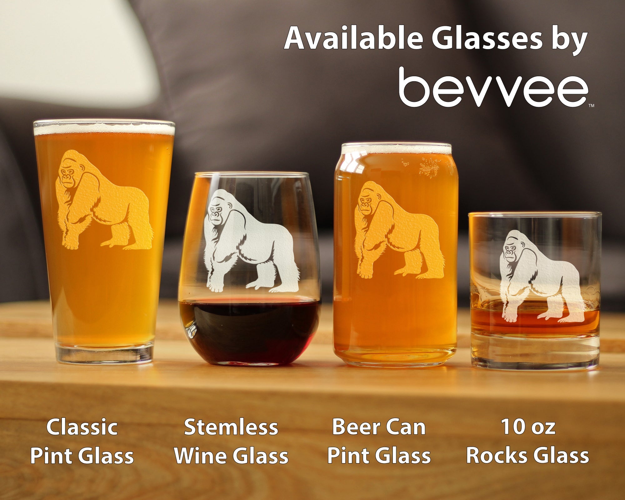 Gorilla Pint Glass for Beer - Fun Wild Animal Themed Decor and Gifts for Lovers of Apes and Monkeys - 16 Oz Glasses