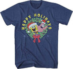 Mad Engine SpongeBob and Patrick Wreath Joy Happy Holidays Short Sleeve Christmas T-Shirt - S
