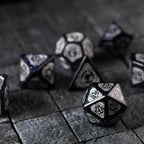 Mage Fury Blue Sandstone Silver Font Gemstone DND Dice Set - Full Set And Free Dice Box