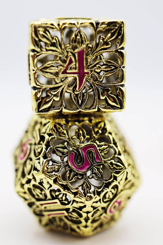 Fleur de Lis: Gilded Magenta - Hollow Metal RPG Dice Set - 