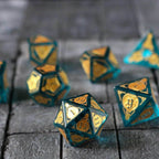 Mana Potion Blue Zircon Glass DND Dice Set - Full Set And Free Dice Box