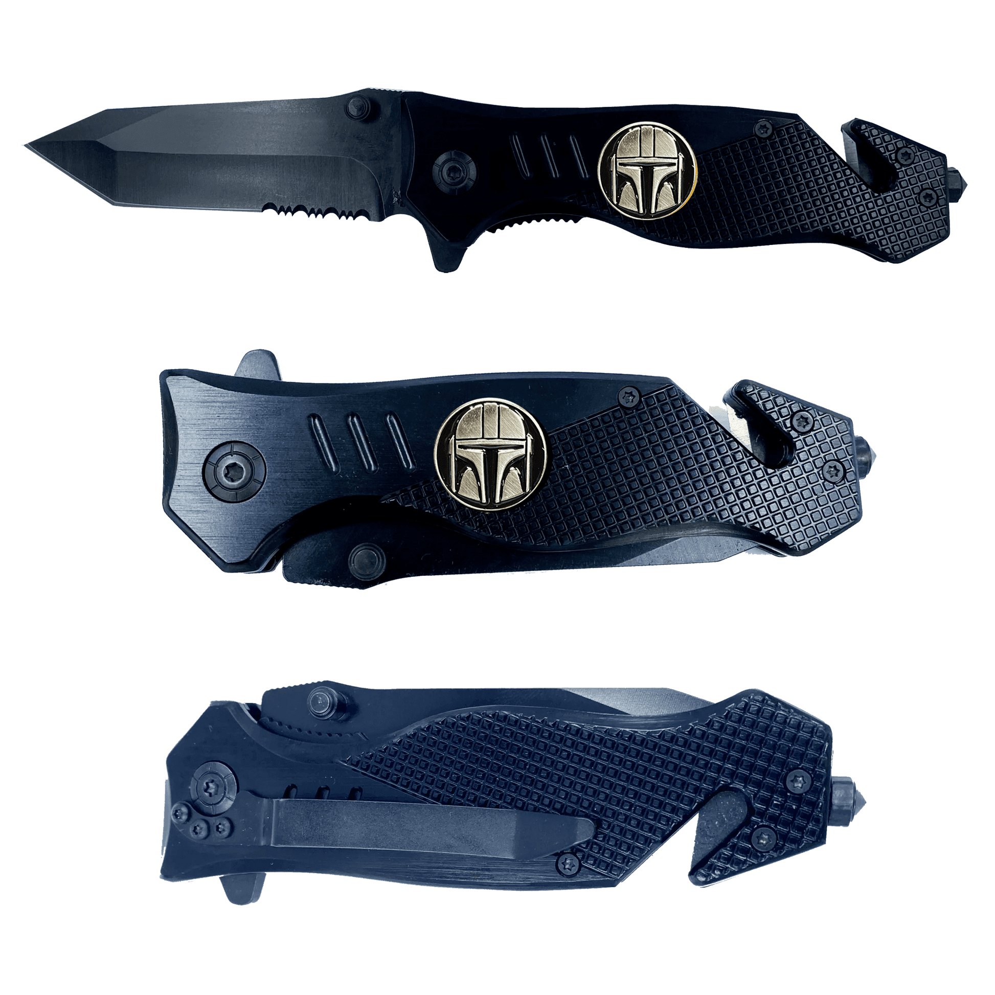GL3-017 Mandalorian Inspired 3-in-1 Police Tactical Rescue knife tool knife Star Wars parody with Seatbelt Cutter, Steel Serrated Blade, Glass Breaker - 