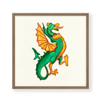 Green and Gold Dragon Wall Art Print - 8x8" Size