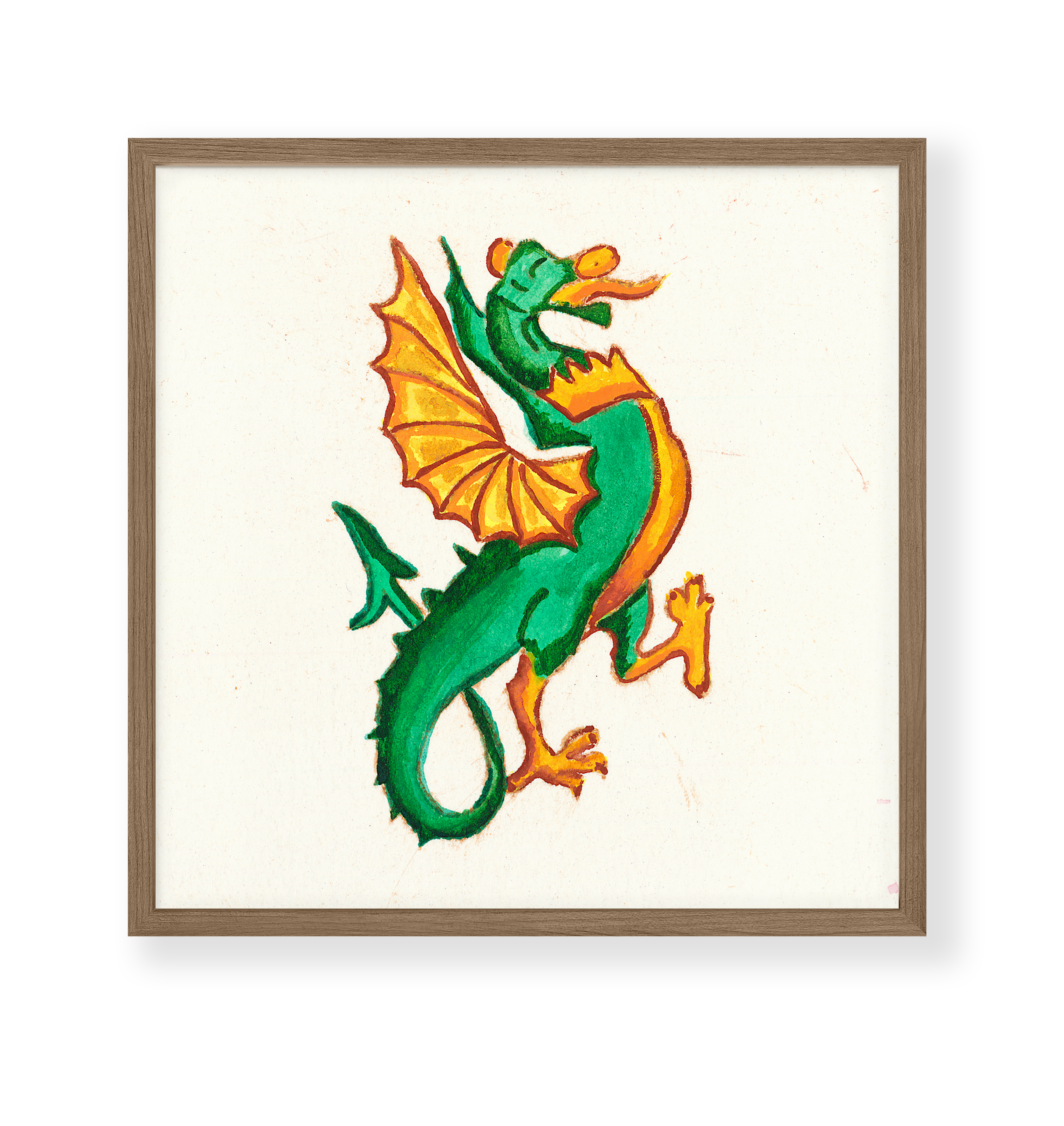 Green and Gold Dragon Wall Art Print - 8x8" Size