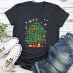 Mario Christmas Retro Classic Video Game Pop Culture Icon Nostalgic Pixel Art Graphic Tee