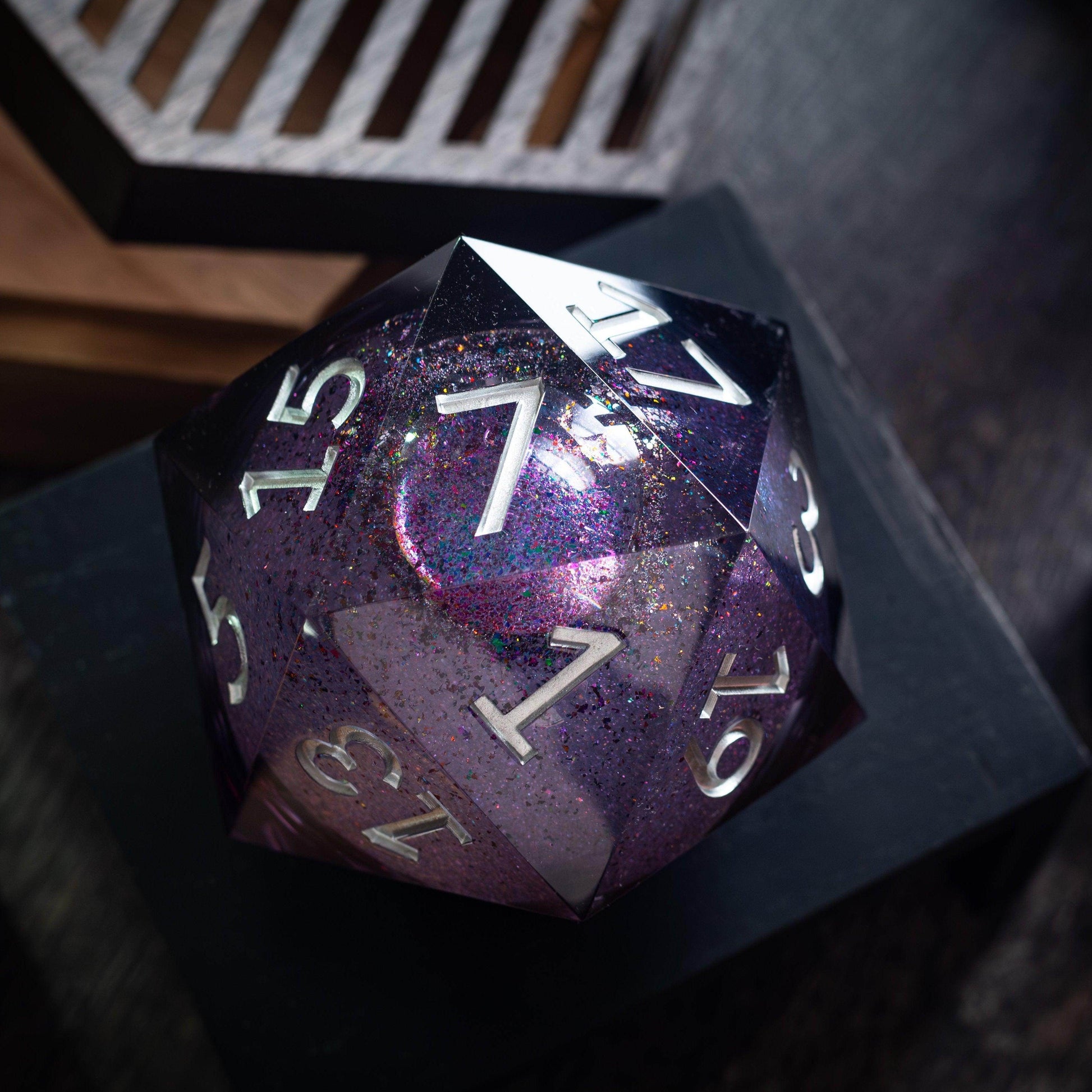 Massive Black Rainbow Glitter Liquid Core 95MM Chonk Handmade Resin Dice And Box - Only 1 D20