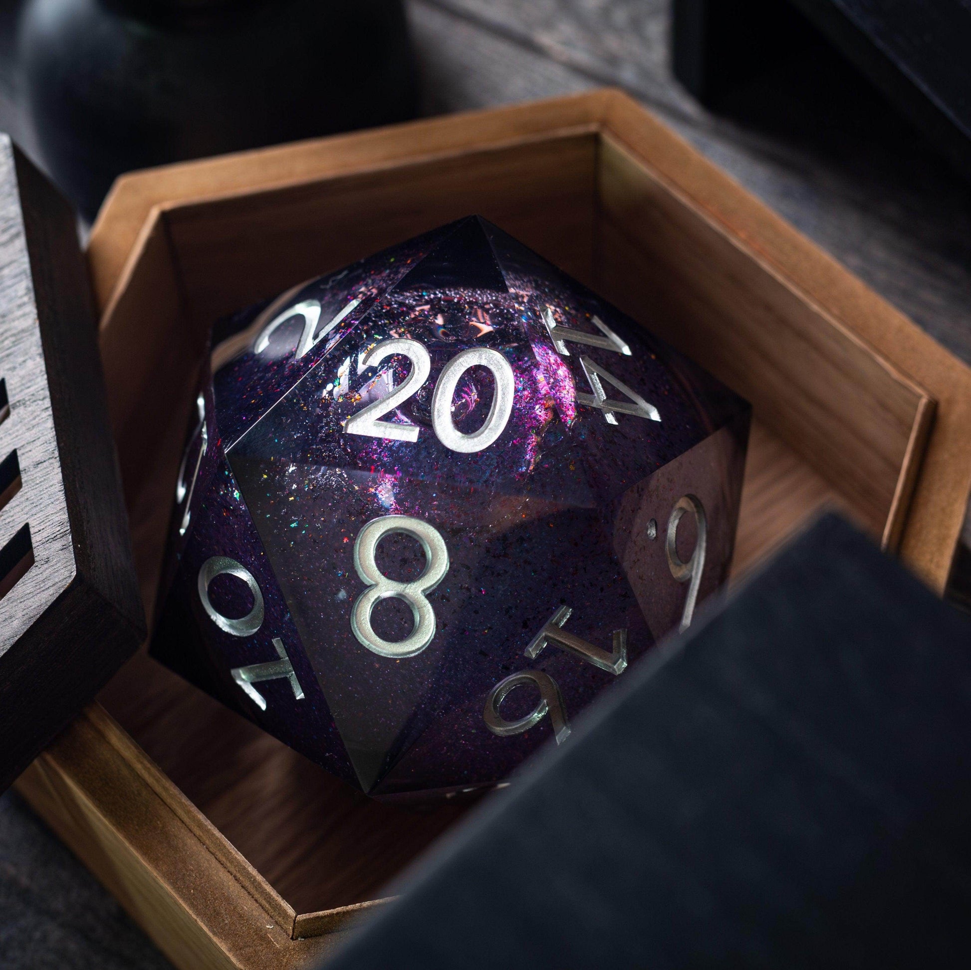 Massive Black Rainbow Glitter Liquid Core 95MM Chonk Handmade Resin Dice And Box - Only 1 D20