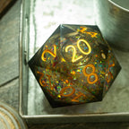 Massive Dark Black And Foil Liquid Core 95MM Chonk Handmade Resin Dice And Box - Only 1 D20