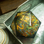 Massive Dark Black And Foil Liquid Core 95MM Chonk Handmade Resin Dice And Box - Only 1 D20
