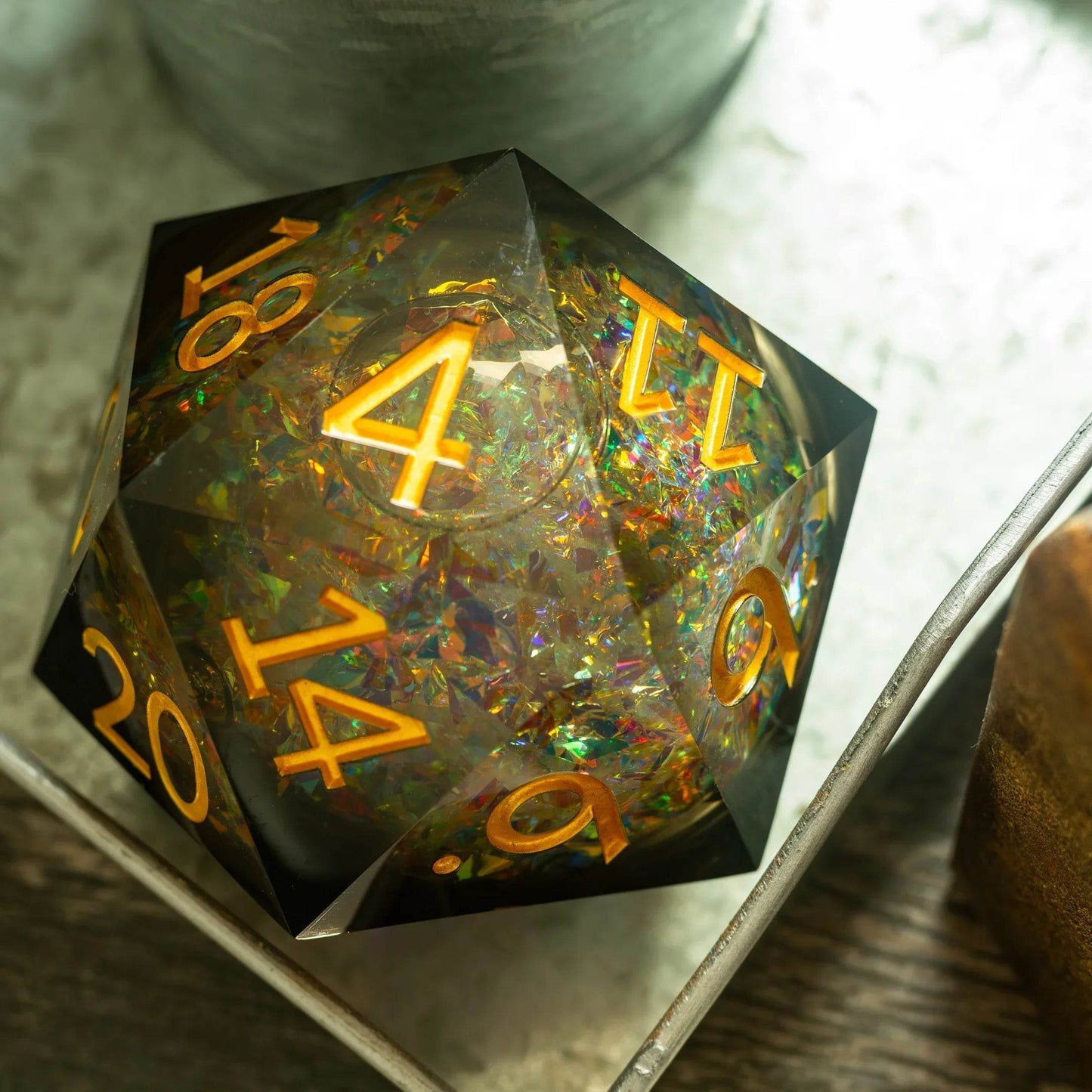 Massive Dark Black And Foil Liquid Core 95MM Chonk Handmade Resin Dice And Box - Only 1 D20