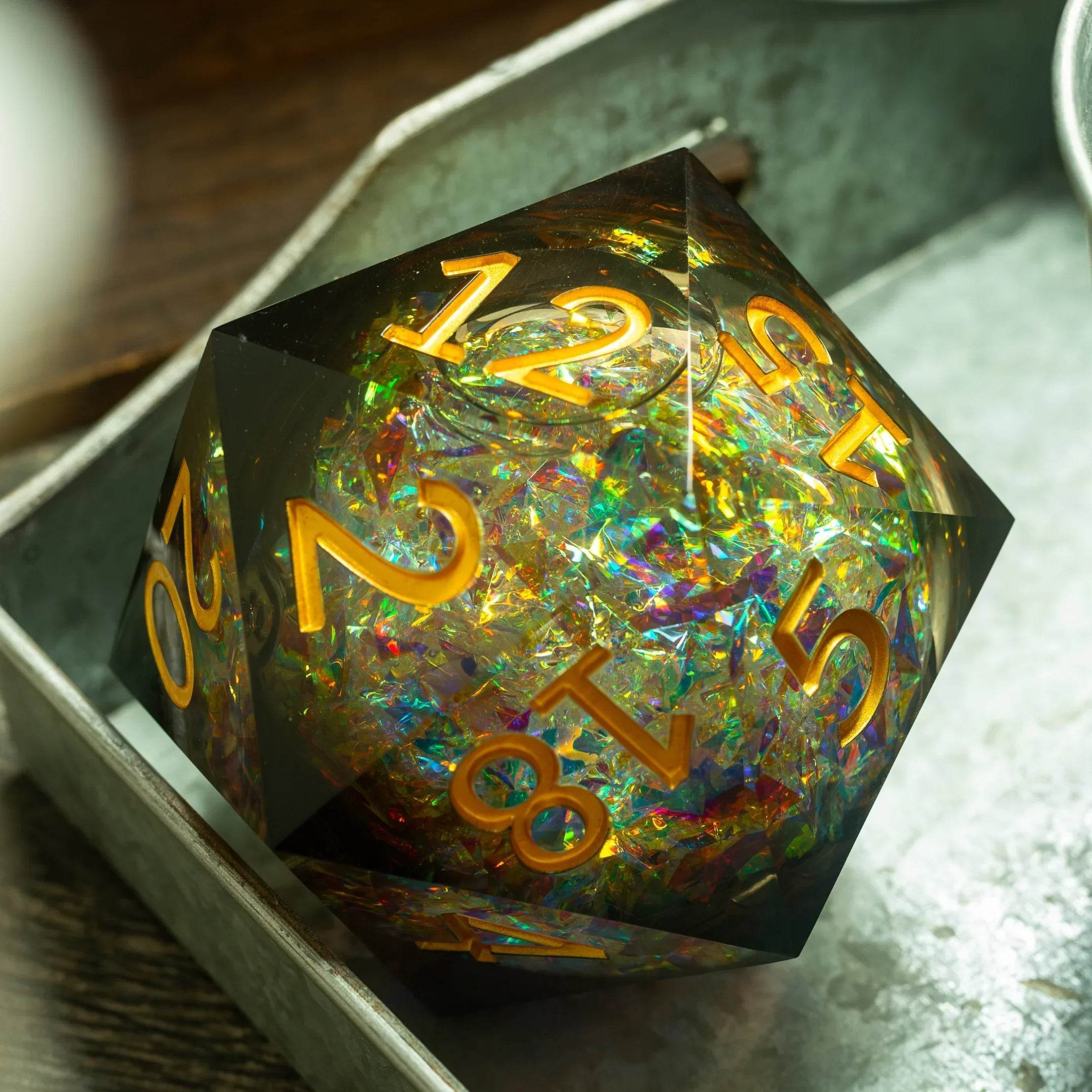 Massive Dark Black And Foil Liquid Core 95MM Chonk Handmade Resin Dice And Box - Only 1 D20