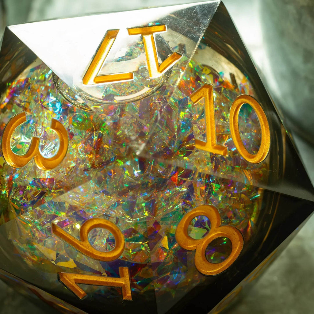 Massive Dark Black And Foil Liquid Core 95MM Chonk Handmade Resin Dice And Box - Only 1 D20