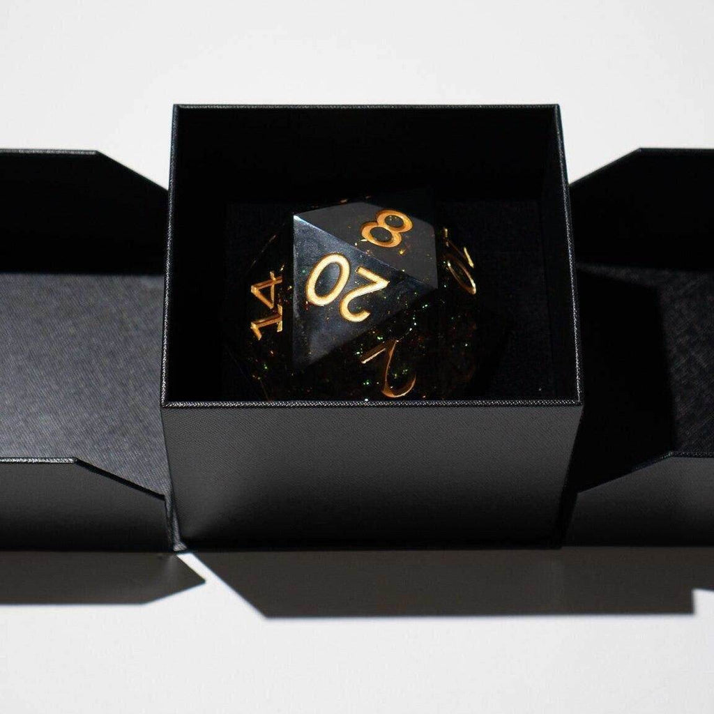 Massive Dark Black And Foil Liquid Core 95MM Chonk Handmade Resin Dice And Box - Only 1 D20
