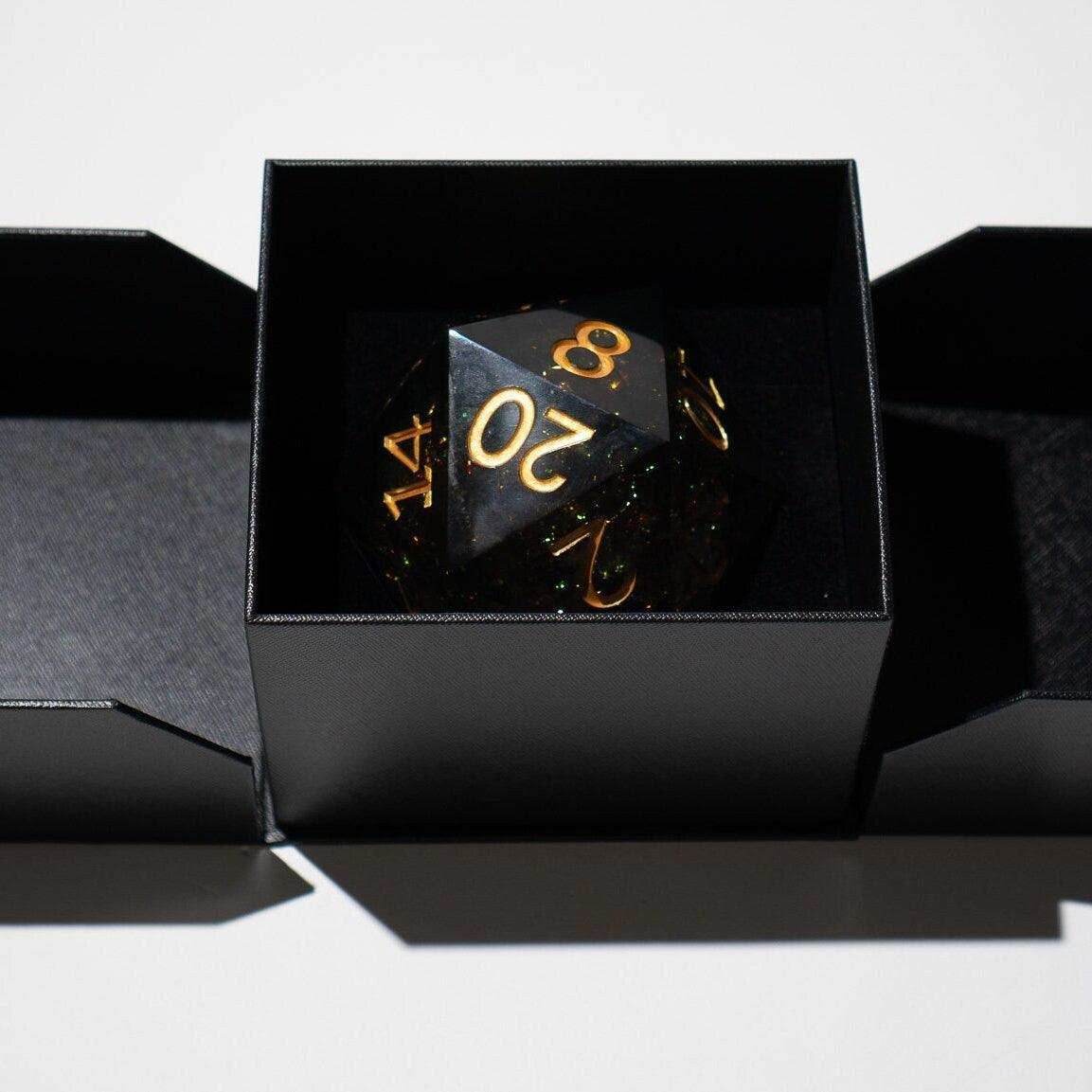 Massive Dark Black And Foil Liquid Core 95MM Chonk Handmade Resin Dice And Box - Only 1 D20