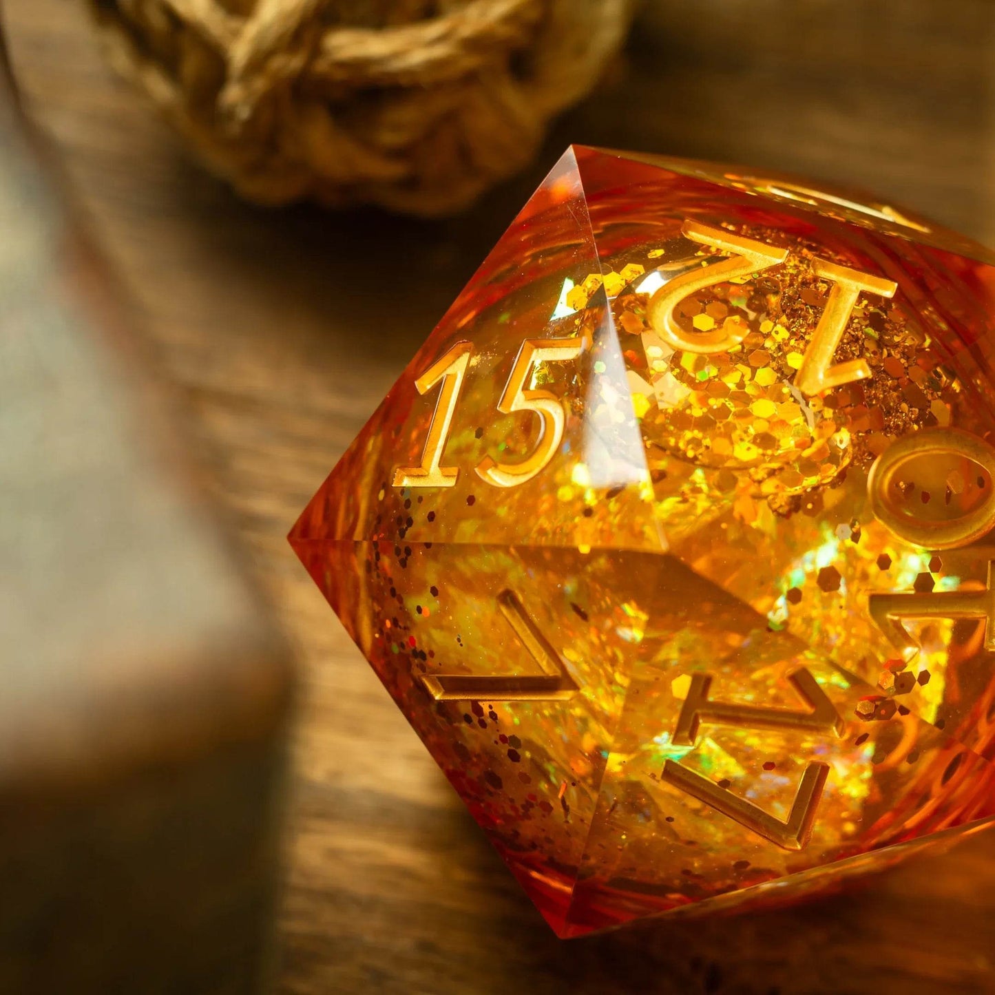 Massive Gold And Glitter Fireball Liquid Core 95MM Chonk Handmade Resin Dice And Box - Only 1 D20