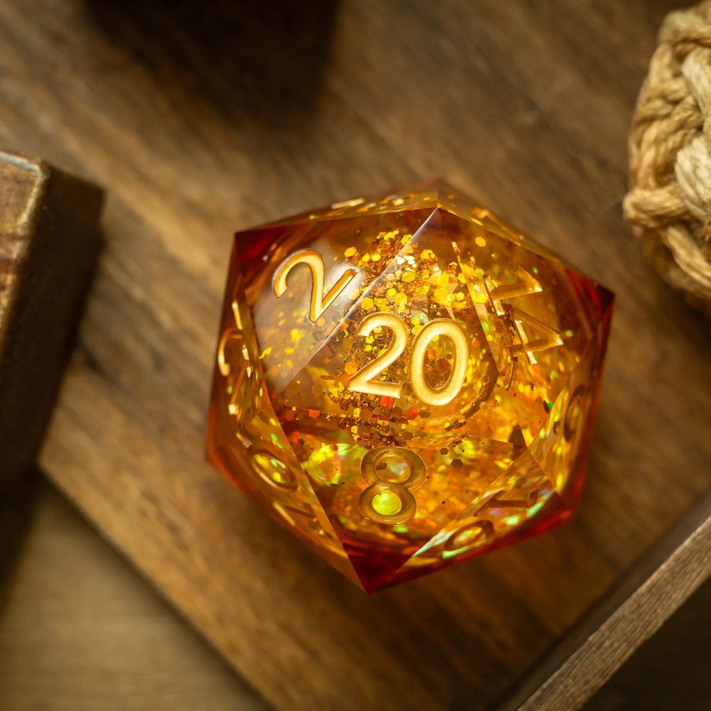 Massive Gold And Glitter Fireball Liquid Core 95MM Chonk Handmade Resin Dice And Box - Only 1 D20